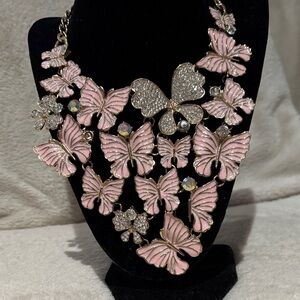 Elegant Pink Butterfly Bib Necklace
